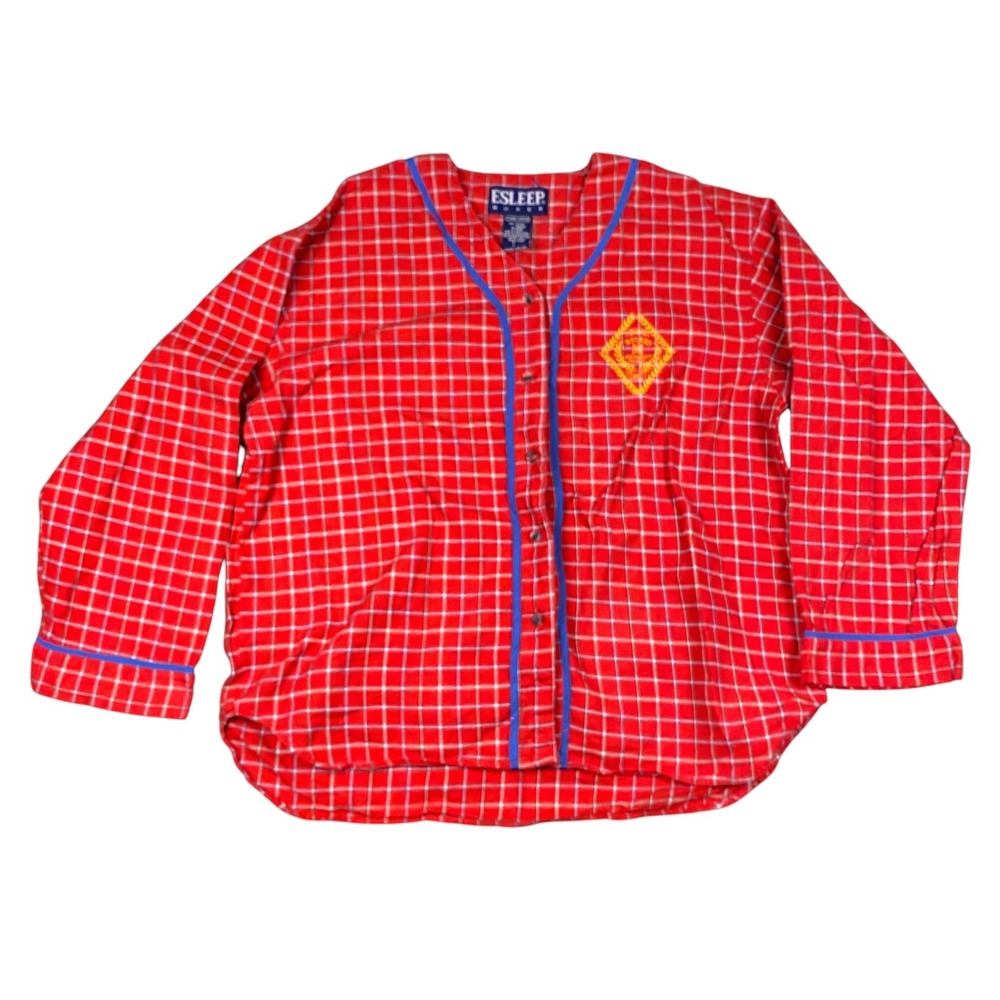 Vintage Esleep Boxer Red Plaid Pajama Top XL 1996 Her Majesty Crest Cotton